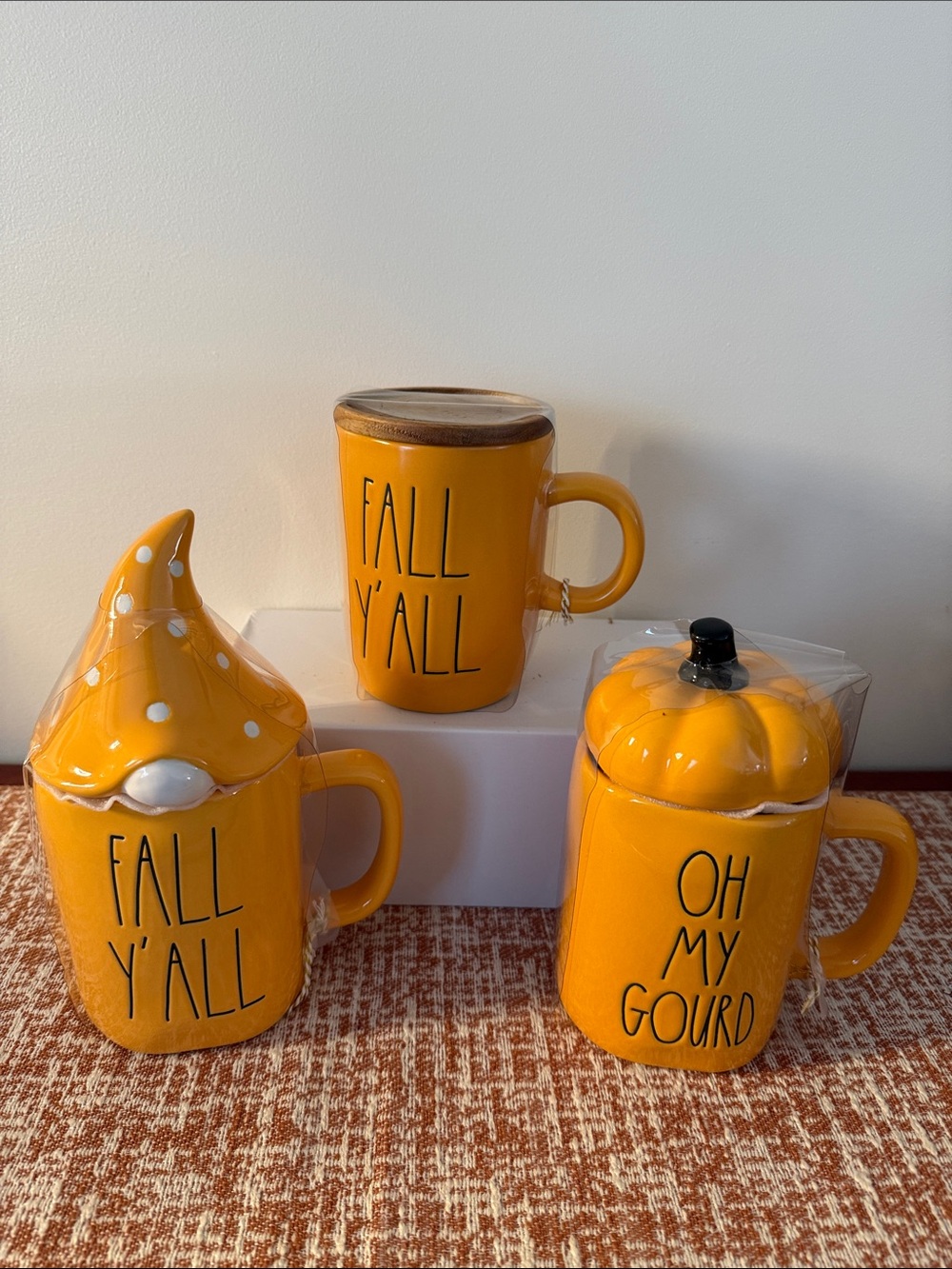 Rae Dunn Yellow Fall Y'All & Oh My Gourd Ceramic Mugs Set